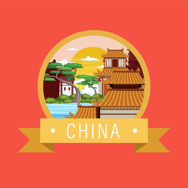 Icono de atracción y paisaje de China de viaje