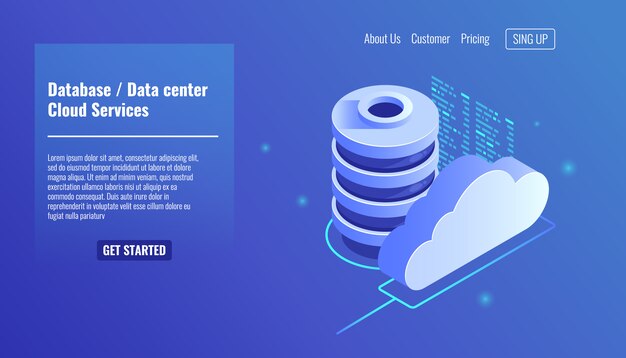 Icono de base de datos y centro de datos, concepto de servicios en la nube, copia de seguridad de archivos y ahorro
