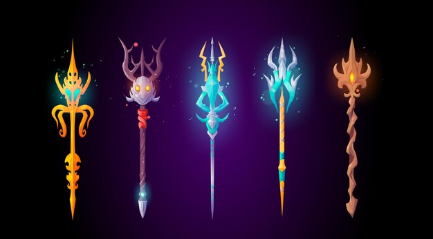 Icono de bastón mágico diablo tridente y dibujos animados de lanza
