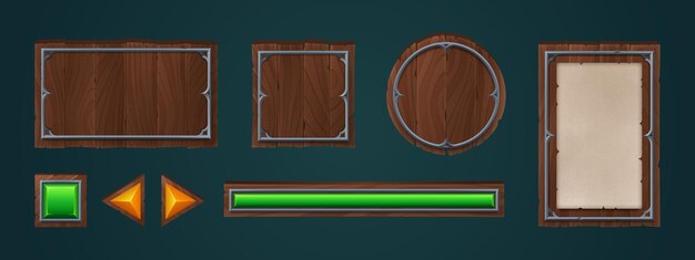 Icono de botón de dibujos animados de tablero de interfaz de juego de madera