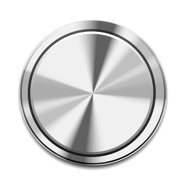 Icono de botón de metal realista aislado en blanco
