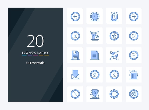 Vector gratuito icono de color azul de 20 ui essentials para presentación ilustración de iconos vectoriales