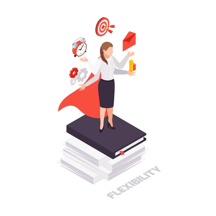 Vector gratuito icono de concepto isométrico de habilidades blandas con carácter empresarial femenino