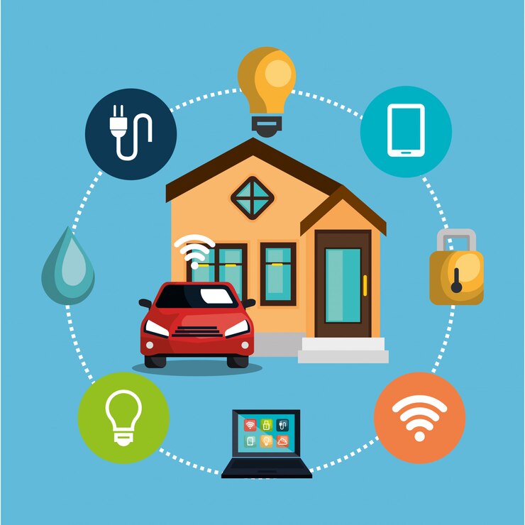Vector gratuito icono de conjunto de tecnología de hogar inteligente