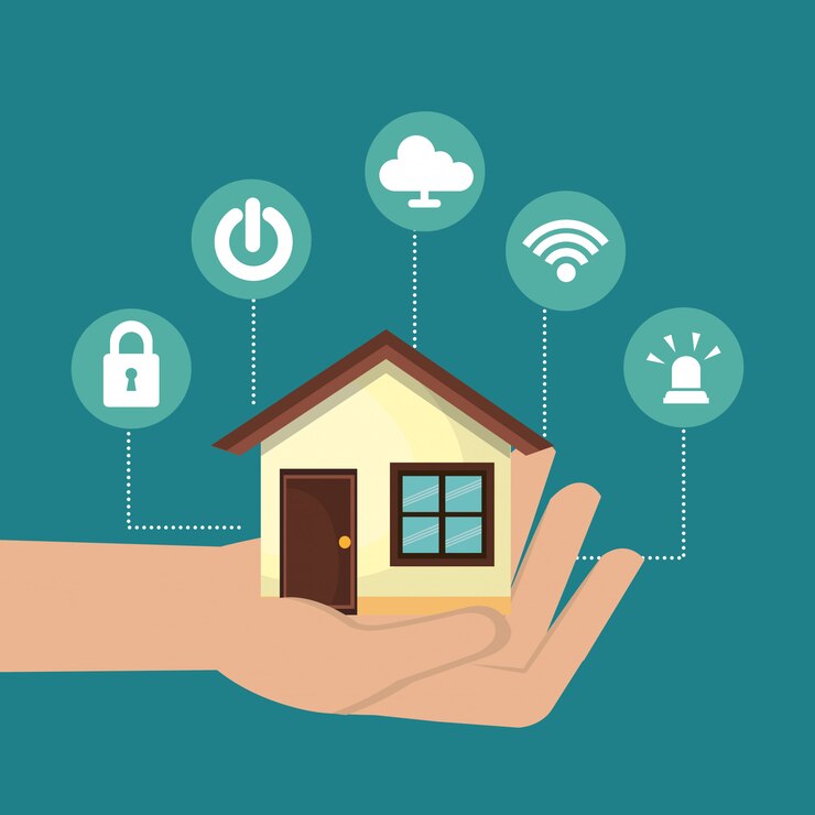 Vector gratuito icono de conjunto de tecnología de hogar inteligente