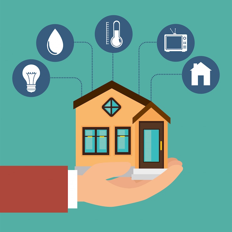 Vector gratuito icono de conjunto de tecnología de hogar inteligente