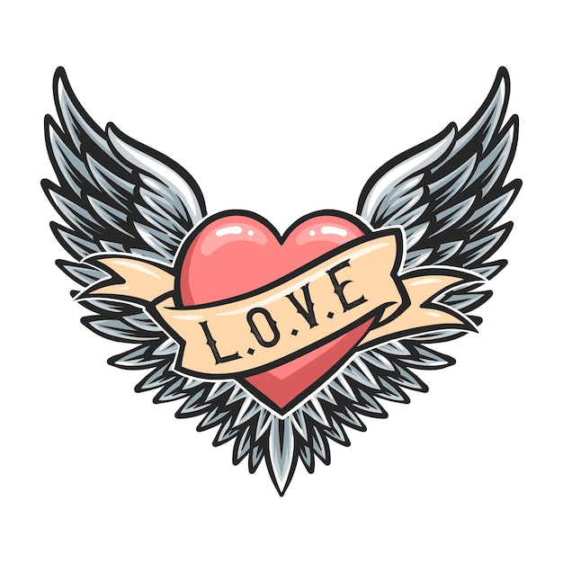 icono de corazón con alas y estandarte