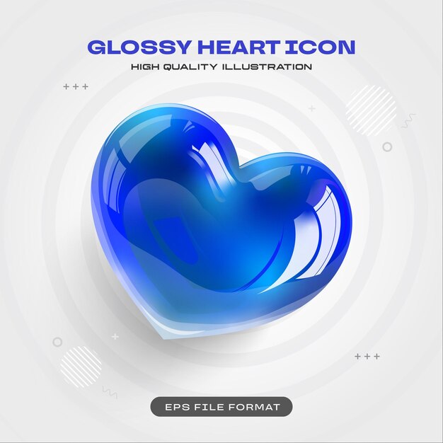 Ícono de corazón azul brillante Ilustración de renderización en 3D