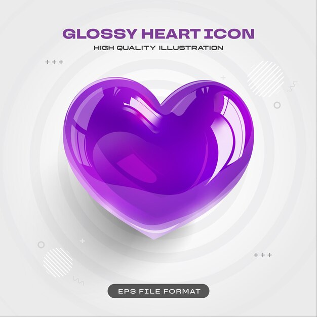 El icono del corazón brillante púrpura 3d muestra la ilustración