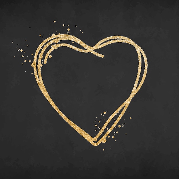 Icono de corazón de doodle, vector gráfico de elemento de oro brillo