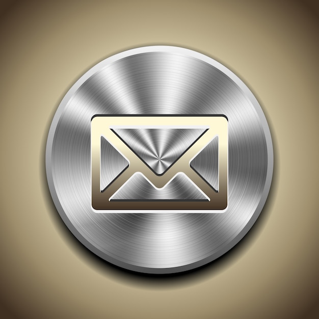 Icono de correo dorado en el botón con procesamiento circular de metal.