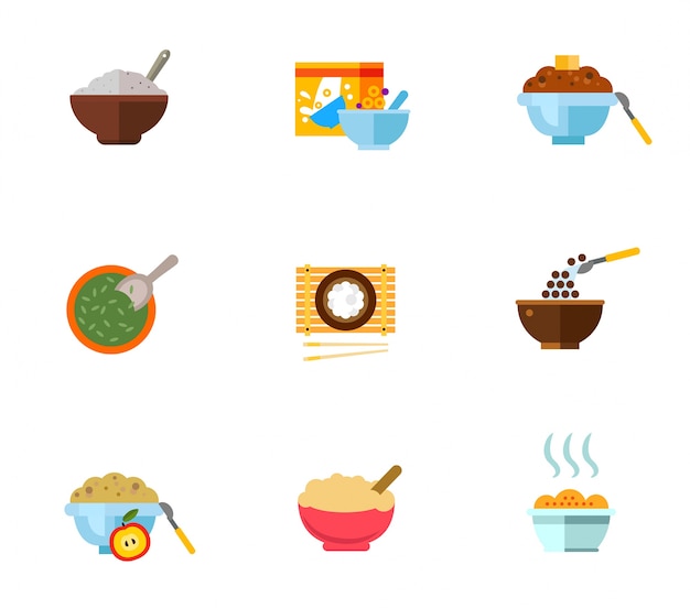 Vector gratuito icono de desayuno saludable conjunto