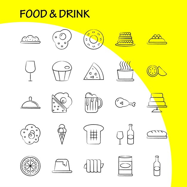 Icono dibujado a mano de comida y bebida para impresión web y kit UXUI móvil, como Kiwi Food Eat Bakery Bread Food Cake Media Pictogram Pack Vector