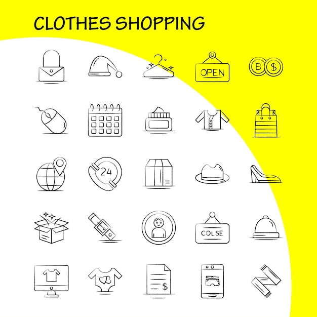 Vector gratuito icono dibujado a mano de compras de ropa para impresión web y kit uxui móvil, como compras en línea móviles bajo el archivo de desgaste dollar beauty pictogram pack vector