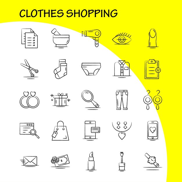 Icono dibujado a mano de compras de ropa para impresión web y kit de UXUI móvil, como venta de archivos Tasa de compras Compras Bolsa de mano Etiqueta Pictograma Pack Vector