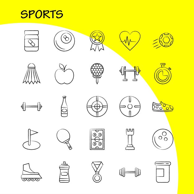 Icono dibujado a mano de deportes para impresión web y kit de UXUI móvil, como embarque, patineta, patinaje, tiro deportivo, tablero de tiro, paquete de pictogramas deportivos, vector