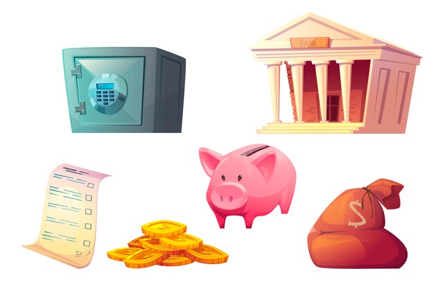 Icono de dibujos animados de ahorro de dinero, depósito seguro de hucha