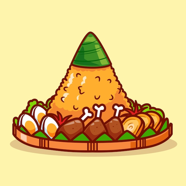 Icono de dibujos animados de comida de Tumpeng Ilustración de alimento Icono de objeto de nasi Vector plano aislado