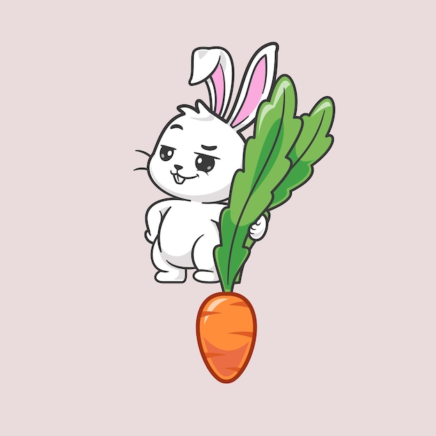 Icono de dibujos animados de conejo lindo sosteniendo zanahoria Ilustración Icono de naturaleza animal Icono de vector plano aislado