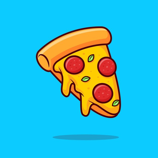Icono de dibujos animados flotante de pizza derretido Ilustración de alimento Icono de objeto Icono de vector plano aislado