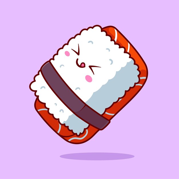 Icono de dibujos animados flotante de salmón de sushi icono de ilustración de alimento objeto icono de vector plano aislado