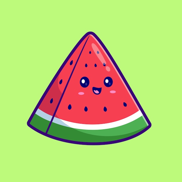 Icono de dibujos animados de frutas de sandía lindo Ilustración de frutas Icono de verano Vector plano aislado