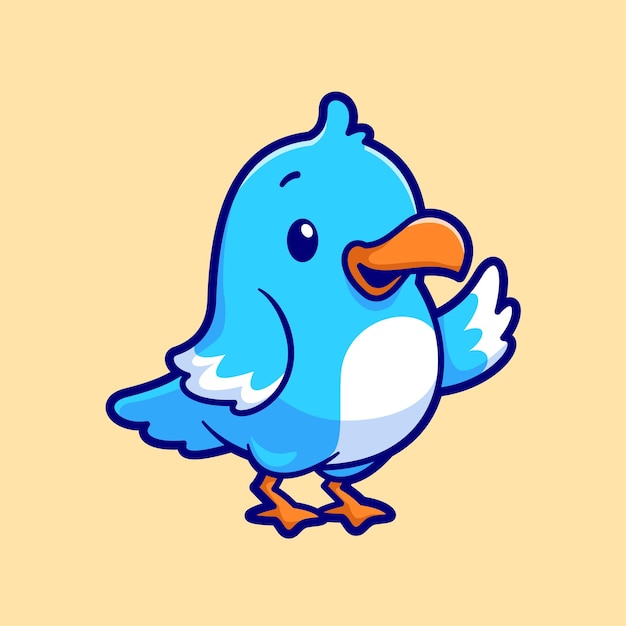 Icono de dibujos animados de pájaros lindos que agitan la mano Ilustración de animales Icono de naturaleza Icono de vector plano aislado