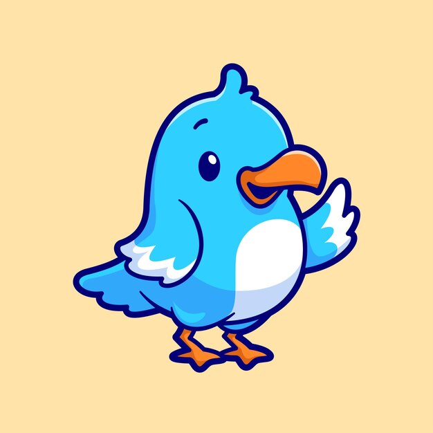 Icono de dibujos animados de pájaros lindos que agitan la mano Ilustración de animales Icono de naturaleza Icono de vector plano aislado