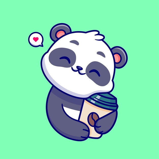 Icono de dibujos animados de Panda Cute Hug Café Ilustración de animales Icono de bebidas Vector plano aislado