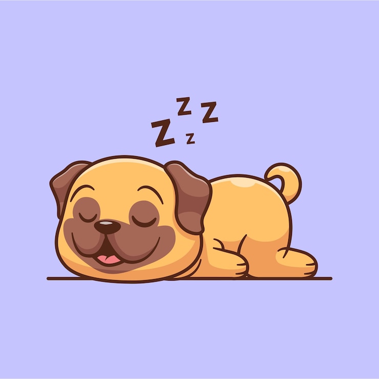 Vector gratuito icono de dibujos animados de perros pug durmientes ilustración de animales icono de naturaleza icono de vector plano aislado