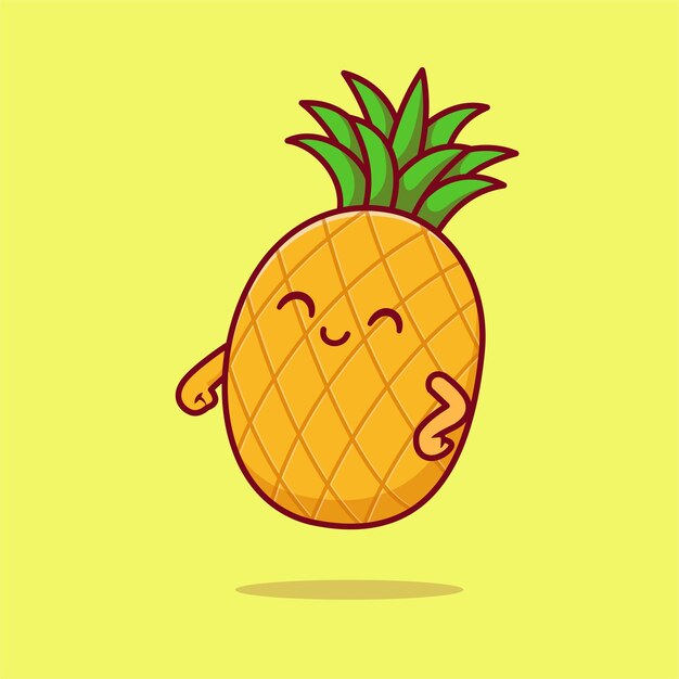 Icono de dibujos animados de piña lindo Ilustración de alimentos Icono de naturaleza Vector plano aislado