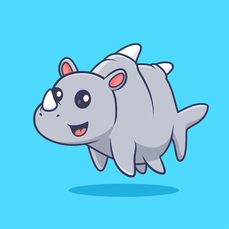 Vector gratuito icono de dibujos animados de rinoceronte lindo nadando ilustración icono de naturaleza animal icono de vector plano aislado