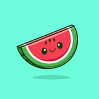 Vector gratuito icono de dibujos animados de sandía linda ilustración de alimentos icono de verano icono plano aislado vector