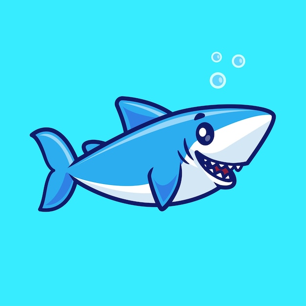 Icono de dibujos animados de tiburones lindos nadando Ilustración Icono de naturaleza animal Icono de vector plano aislado