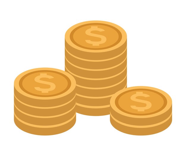 Icono de efectivo de monedas de dinero aislado