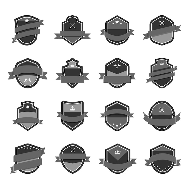 Vector gratuito icono de escudo gris adornado con vectores de banner