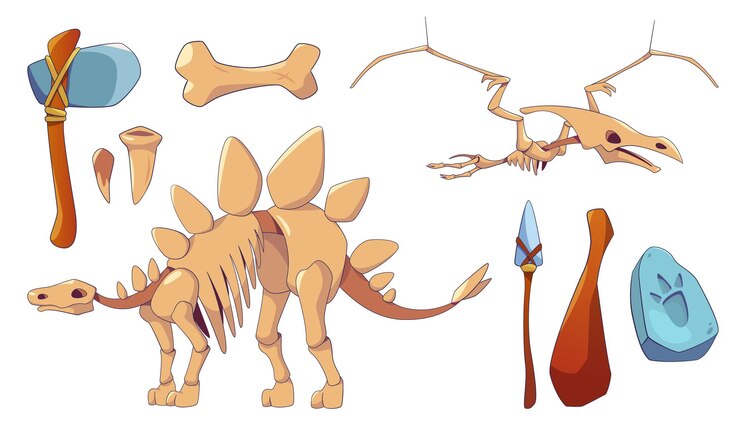 Vector gratuito icono de esqueleto de dinosaurio y fósil para un museo