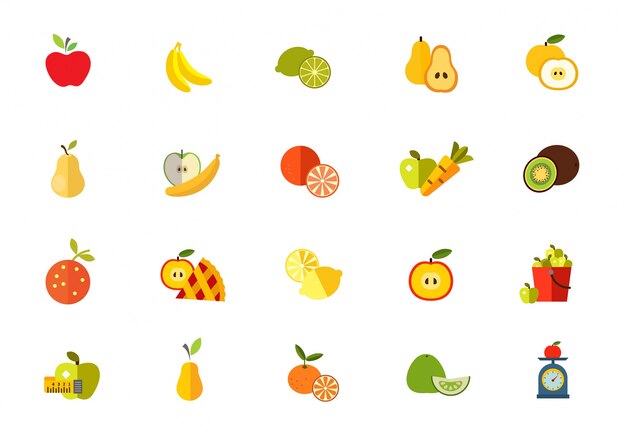 Icono de frutas dulces conjunto