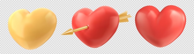 Vector gratuito icono de globo de corazón rojo y oro 3d con flecha