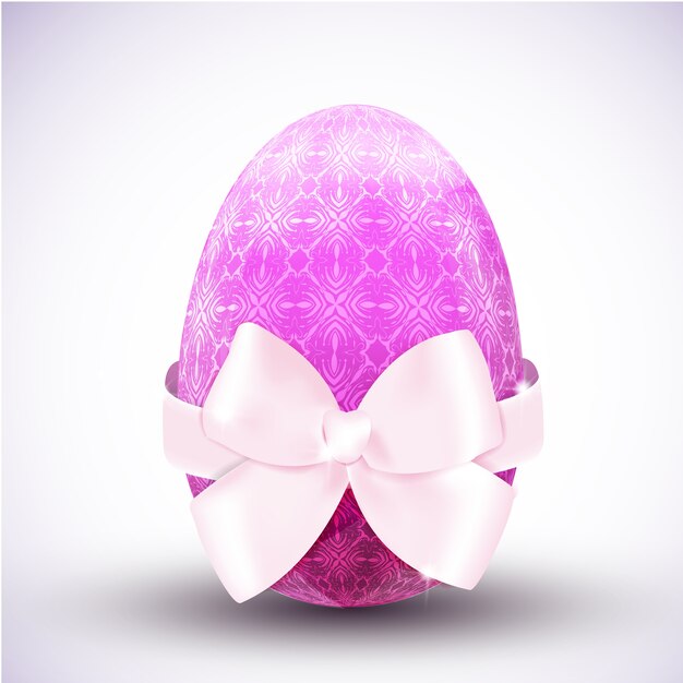 Icono de huevo de Pascua feliz estampado púrpura con ilustración de vector realista de lazo de cinta de seda grande