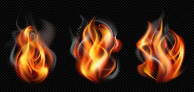 Vector gratuito icono de humo de llama realista aislado con llamas rojas grises que se desarrollan en la ilustración del vector de viento
