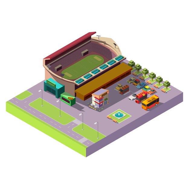 Icono isométrico 3d del estadio público de la ciudad