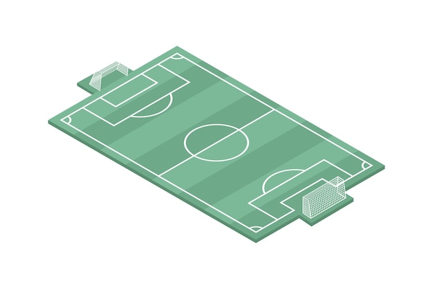 Icono isométrico del campo de fútbol verde sobre fondo blanco ilustración vectorial 3d