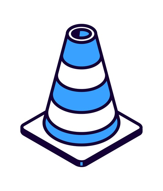 Icono isométrico de cono de carretera a rayas, equipo de obras viales, ilustración aislada
