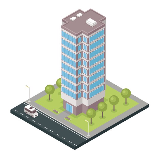 Icono isométrico del edificio de la ciudad