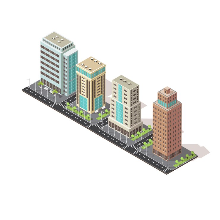 Vector gratuito icono isométrico de edificios de oficinas