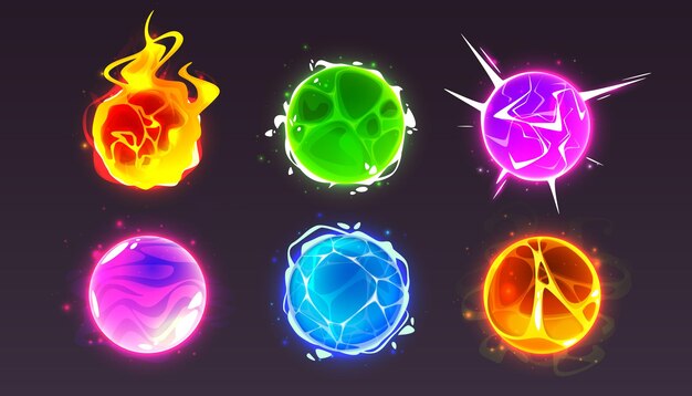 Icono de juego de bola mágica con efecto de brillo de fuego