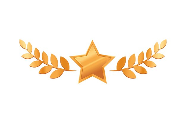 icono de laurel de estrella dorada fondo blanco