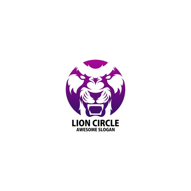 Icono de línea de degradado de diseño de logotipo de círculo de león