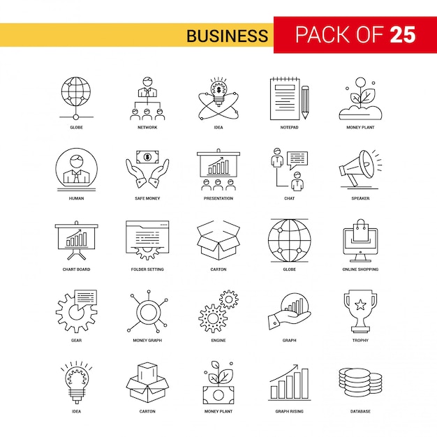 Icono de línea negra de negocios - 25 Conjunto de iconos de esquema de negocios